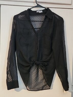 New Express Black Sheer Polka Dot Blouse